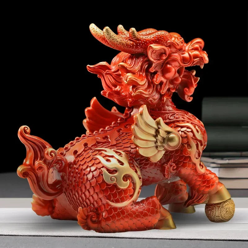 Pure Copper Lucky Fire Kirin Unicorn Ornaments Office Home Living Room Decoration Crafts Statue Sculptures