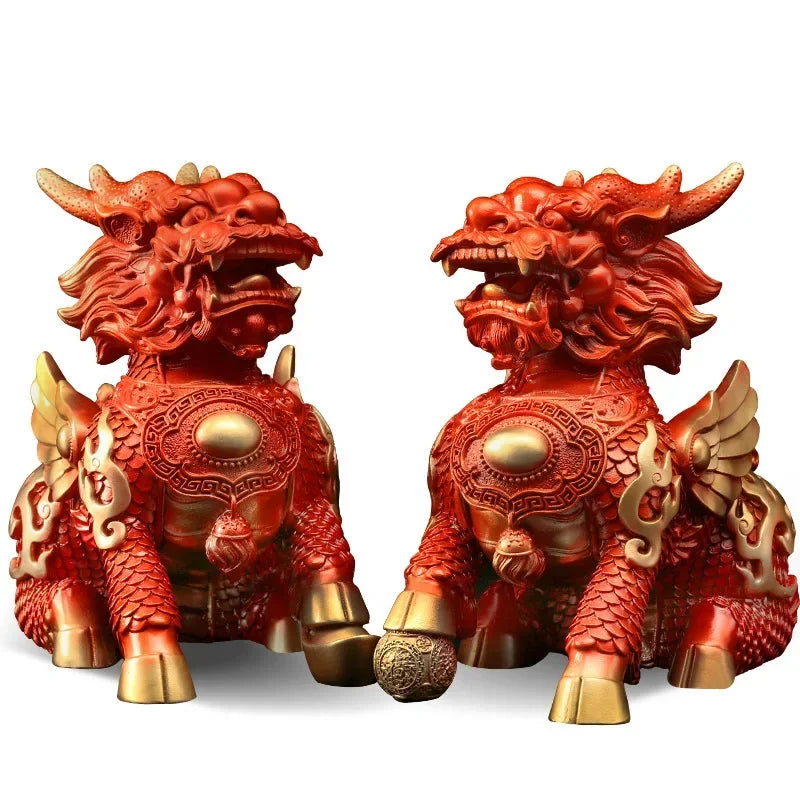 Pure Copper Lucky Fire Kirin Unicorn Ornaments Office Home Living Room Decoration Crafts Statue Sculptures