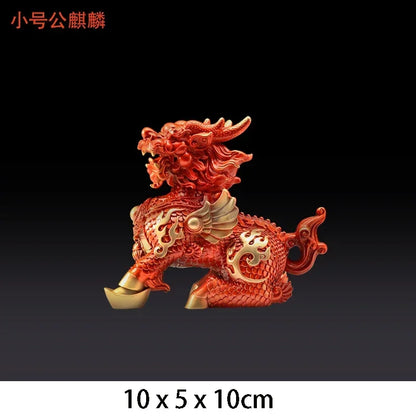Pure Copper Lucky Fire Kirin Unicorn Ornaments Office Home Living Room Decoration Crafts Statue Sculptures