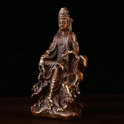 Pure Copper Lucky Guanyin Ornaments Home Office Small Offering Buddha Statue Bodhisattva Sculptures