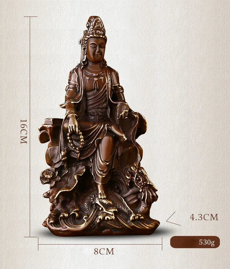 Pure Copper Lucky Guanyin Ornaments Home Office Small Offering Buddha Statue Bodhisattva Sculptures