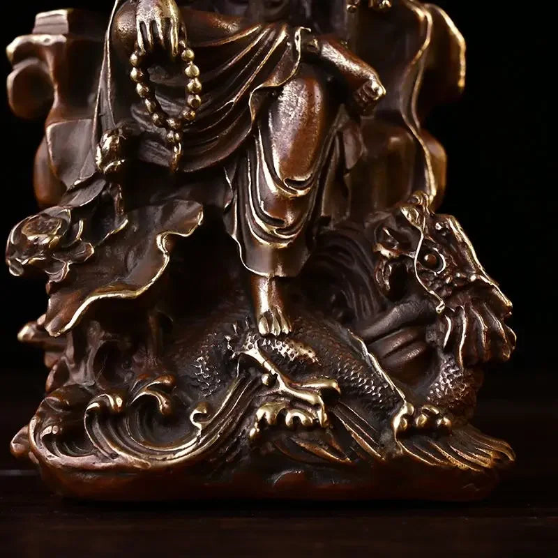 Pure Copper Lucky Guanyin Ornaments Home Office Small Offering Buddha Statue Bodhisattva Sculptures