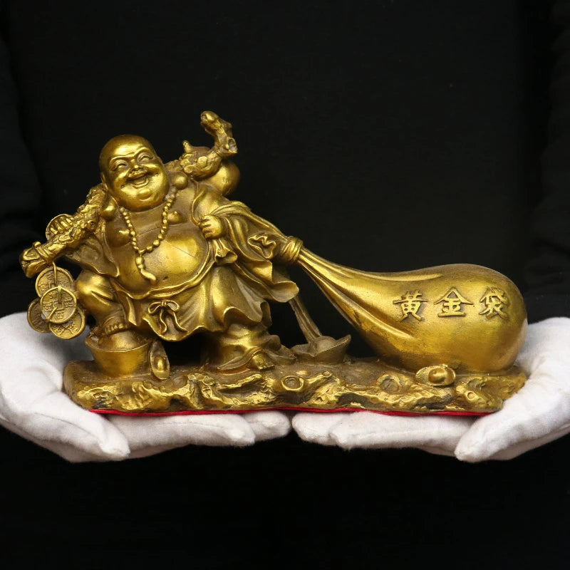 Pure Copper Maitreya Buddha Statue Big Belly Laughing Buddha Ornament Monk Gold Bag Company Opening Gift