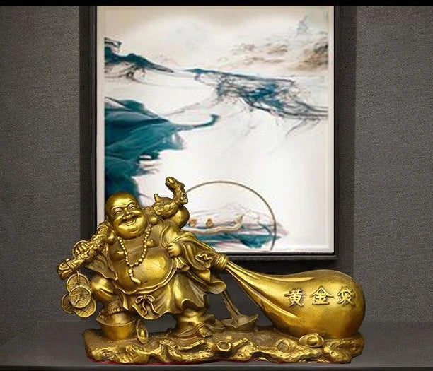 Pure Copper Maitreya Buddha Statue Big Belly Laughing Buddha Ornament Monk Gold Bag Company Opening Gift