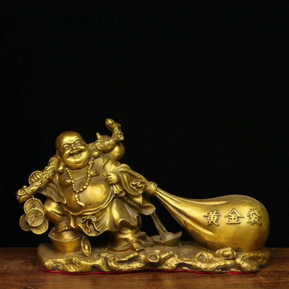 Pure Copper Maitreya Buddha Statue Big Belly Smiling Buddha Ornament Monk Gold Bag Company Opening Gift