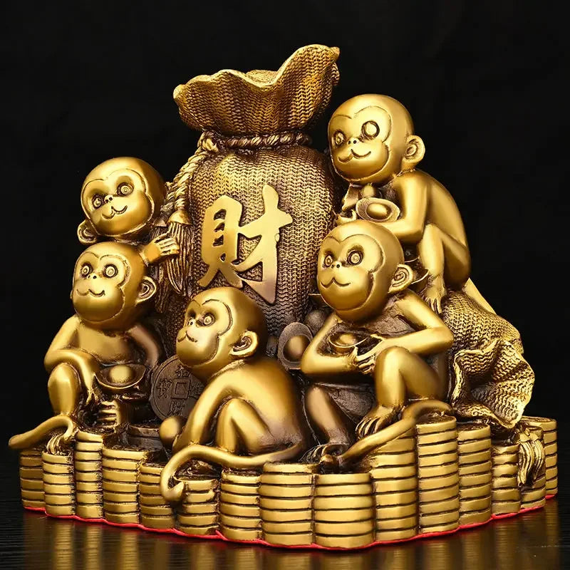 Pure Copper Monkey Golden Ornaments Feng Shui Attracting Wealth Five Monkeys Crafts Mascot Living Room Gift