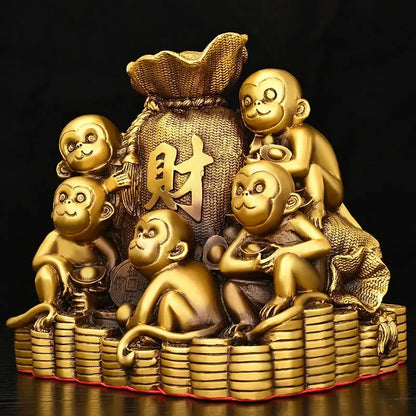 Pure Copper Monkey Golden Ornaments Feng Shui Attracting Wealth Five Monkeys Crafts Mascot Living Room Gift