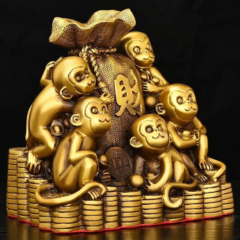 Pure Copper Monkey Golden Ornaments Feng Shui Attracting Wealth Five Monkeys Crafts Mascot Living Room Gift