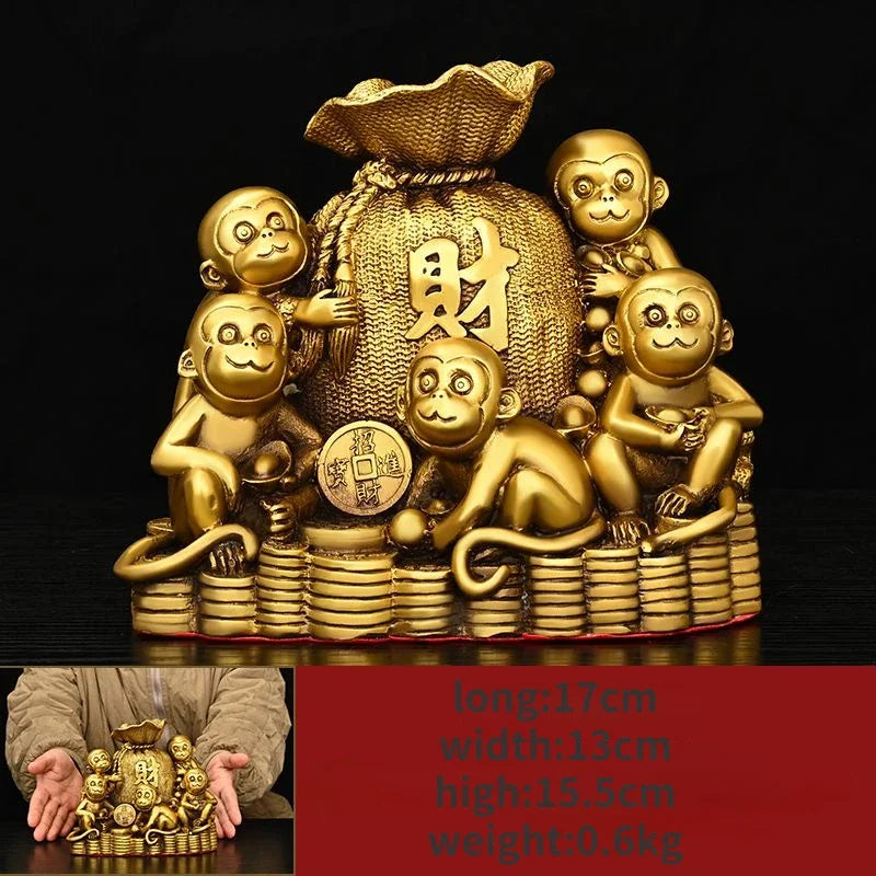 Pure Copper Monkey Golden Ornaments Feng Shui Attracting Wealth Five Monkeys Crafts Mascot Living Room Gift