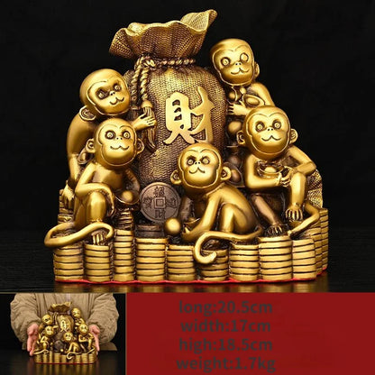 Pure Copper Monkey Golden Ornaments Feng Shui Attracting Wealth Five Monkeys Crafts Mascot Living Room Gift