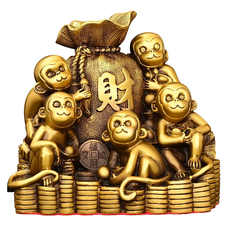 Pure Copper Monkey Golden Ornaments Feng Shui Attracting Wealth Five Monkeys Crafts Mascot Living Room Gift