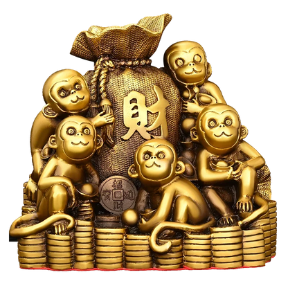 Pure Copper Monkey Golden Ornaments Feng Shui Attracting Wealth Five Monkeys Crafts Mascot Living Room Gift