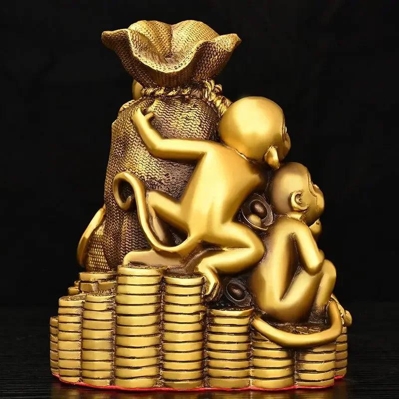 Pure Copper Monkey Golden Ornaments Feng Shui Attracting Wealth Five Monkeys Crafts Mascot Living Room Gift