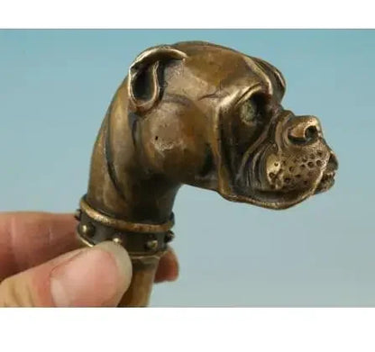 Pure Copper Old Qing Ming French dog Hand Carved Dog Statue Cane Walking Stick Head  Walking Stick Head