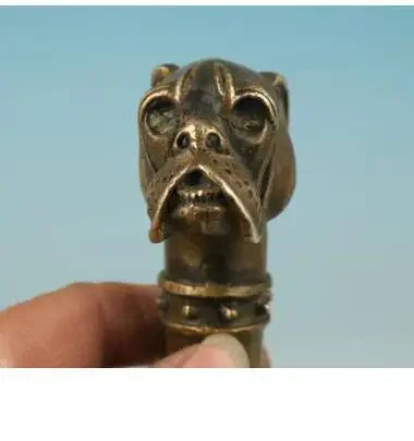 Pure Copper Old Qing Ming French dog Hand Carved Dog Statue Cane Walking Stick Head  Walking Stick Head