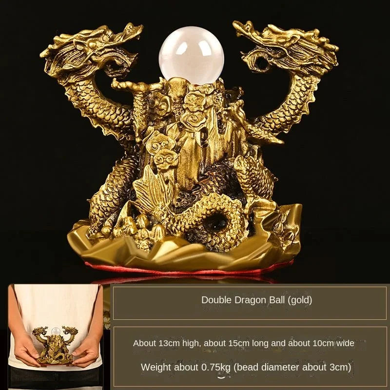 Pure Copper Ornaments Double Dragon Playing Pearl Five Elements Home Office Desktop Decor Auspicious Statues