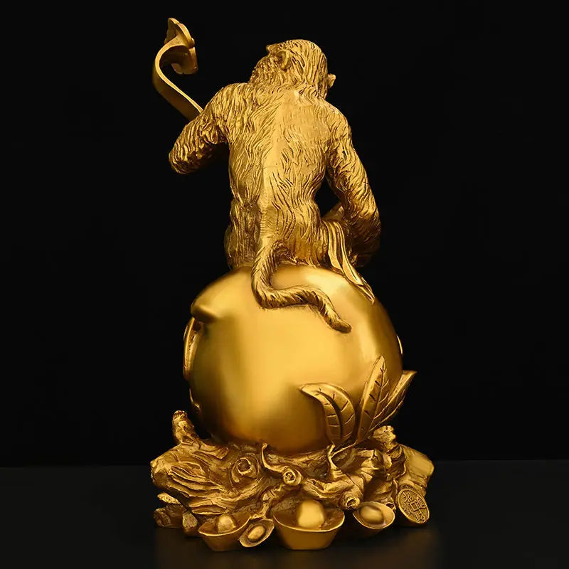Pure Copper Ruyi Gold Monkey Ornaments Zodiac Blessing Life Home Living Room  Attract Wealth Fengshui Decoratio