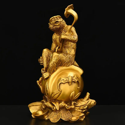 Pure Copper Ruyi Gold Monkey Ornaments Zodiac Blessing Life Home Living Room  Attract Wealth Fengshui Decoratio
