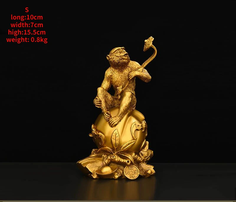 Pure Copper Ruyi Gold Monkey Ornaments Zodiac Blessing Life Home Living Room  Attract Wealth Fengshui Decoratio