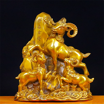 Pure Copper Sanyang Kaitai Ornaments, Treasure Pot of Wealth, Sanyang Kaitai Zodiac, Copper Sheep Town House Decoration