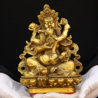 Pure Copper  Sculptures God of Wealth Ornament Tantric Tibetan Five Surnames God of Wealth Home Bronze Statue