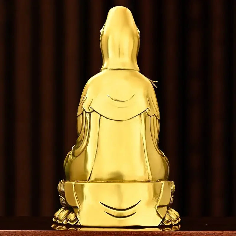 Pure Copper South Sea Sitting Lotus Bodhisattva Guanyin Buddha Statue for Worship Home Living Room Ornaments Sculptures