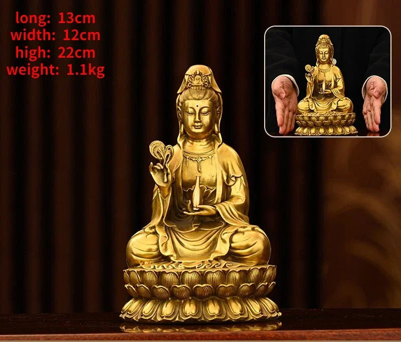 Pure Copper South Sea Sitting Lotus Bodhisattva Guanyin Buddha Statue for Worship Home Living Room Ornaments Sculptures