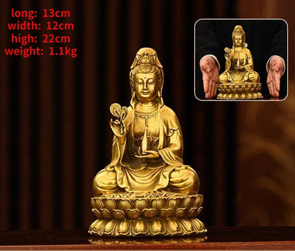 Pure Copper South Sea Sitting Lotus Bodhisattva Guanyin Buddha Statue for Worship Home Living Room Ornaments Sculptures