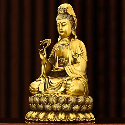 Pure Copper South Sea Sitting Lotus Bodhisattva Guanyin Buddha Statue for Worship Home Living Room Ornaments Sculptures