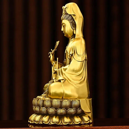 Pure Copper South Sea Sitting Lotus Bodhisattva Guanyin Buddha Statue for Worship Home Living Room Ornaments Sculptures