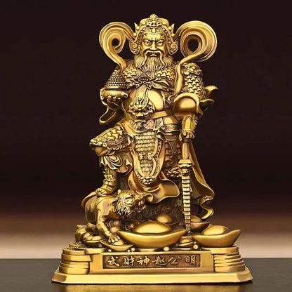 Pure Copper Statue of Zhao Gongming Ornament Home Living Room Decor Wu Cai God Standing Sculptures