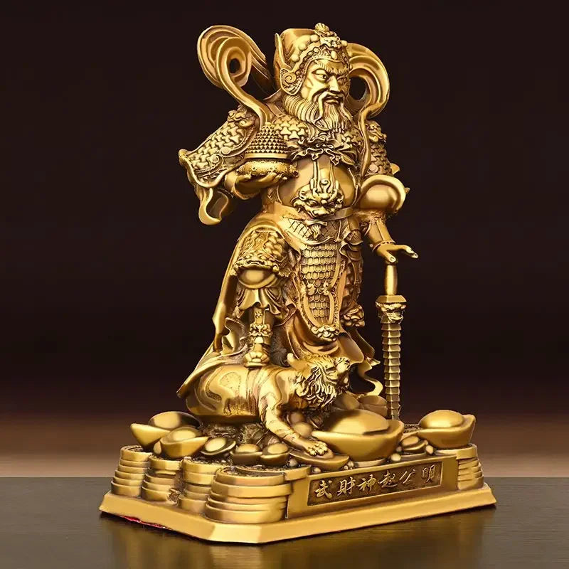 Pure Copper Statue of Zhao Gongming Ornament Home Living Room Decor Wu Cai God Standing Sculptures