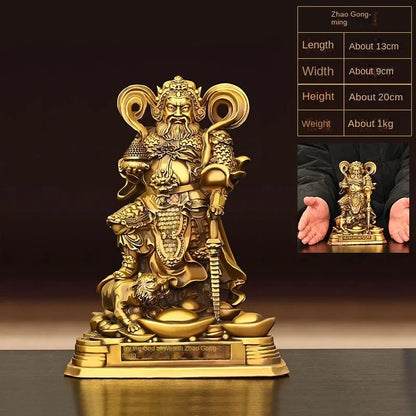 Pure Copper Statue of Zhao Gongming Ornament Home Living Room Decor Wu Cai God Standing Sculptures