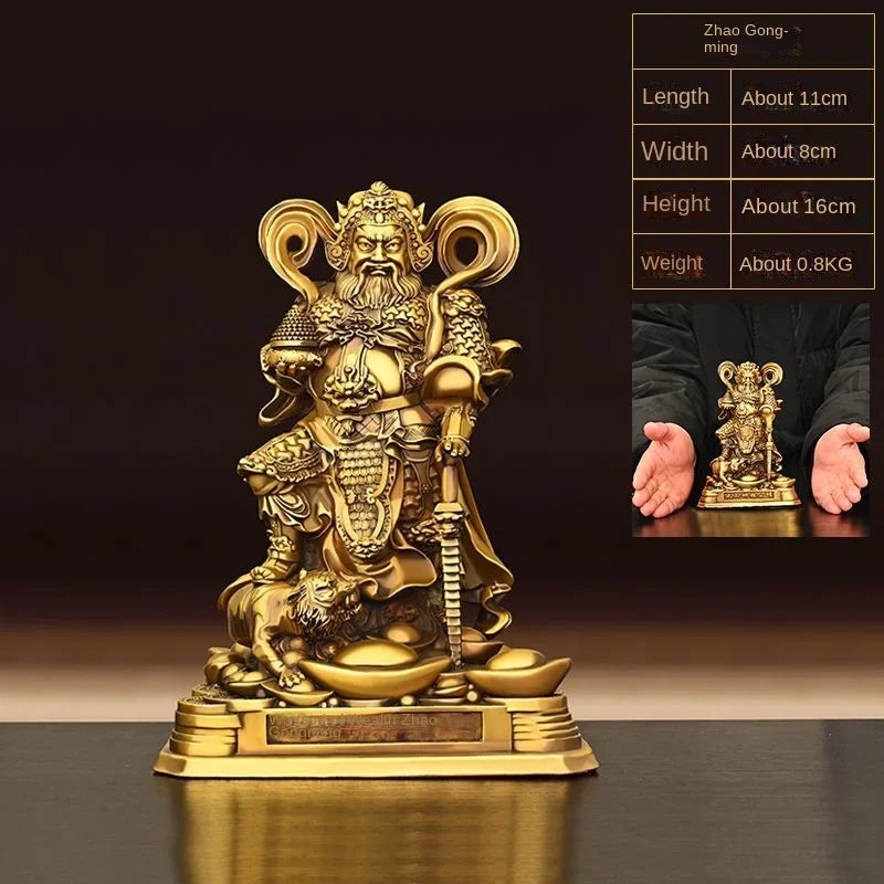 Pure Copper Statue of Zhao Gongming Ornament Home Living Room Decor Wu Cai God Standing Sculptures