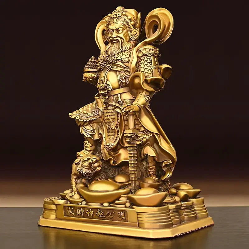 Pure Copper Statue of Zhao Gongming Ornament Home Living Room Decor Wu Cai God Standing Sculptures