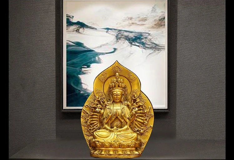 Pure Copper Thousand Hands Guanyin Buddha Statue Household Bodhisattvas Patron Saint Buddha Sculptures