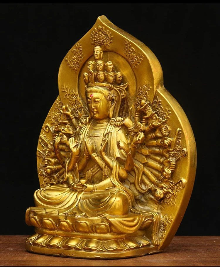 Pure Copper Thousand Hands Guanyin Buddha Statue Household Bodhisattvas Patron Saint Buddha Sculptures