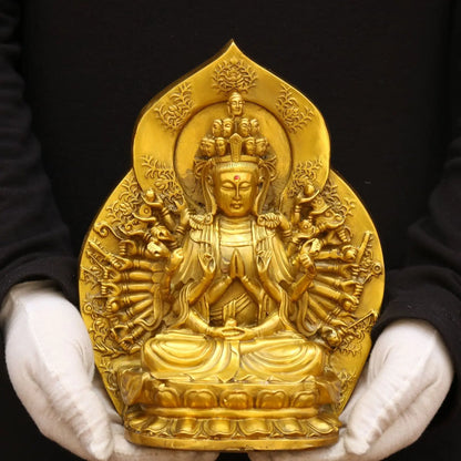 Pure Copper Thousand Hands Guanyin Buddha Statue Household Bodhisattvas Patron Saint Buddha Sculptures