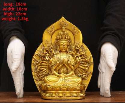 Pure Copper Thousand Hands Guanyin Buddhism Statue Household Bodhisattvas Patron Saint Decoration Crafts
