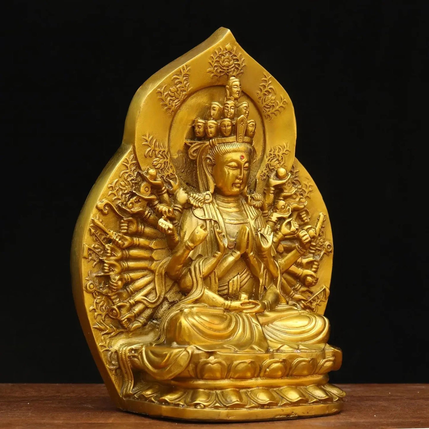 Pure Copper Thousand Hands Guanyin Buddhism Statue Household Bodhisattvas Patron Saint Decoration Crafts