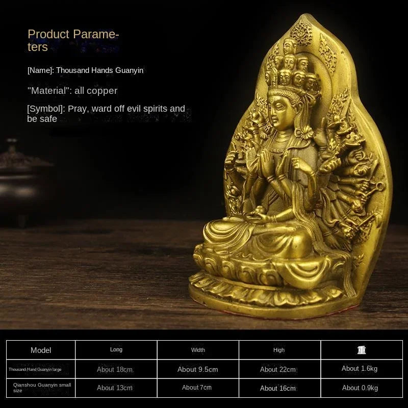Pure Copper Thousand Hands Pendant Guanyin Buddha Statue God Buddha Offering  Home Living Decoration