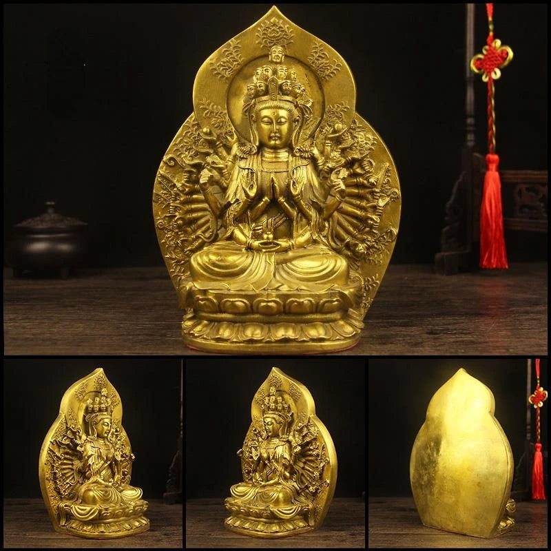 Pure Copper Thousand Hands Pendant Guanyin Buddha Statue Guardian God Buddha Offering  Home Decoration Accessories