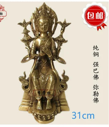 Pure Copper Tibetan Nepalese Temple Tantra Qiangba Buddha Maitreya Future Statue Decoration Contained Collection