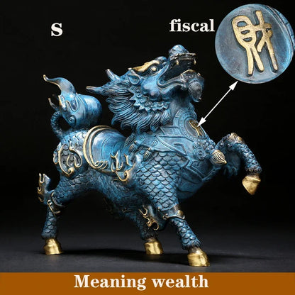 Pure Copper Wind and Fire Kirin Statue Brass Painted Handmade Modern Home Decoration Mascot Sculpture Accessories