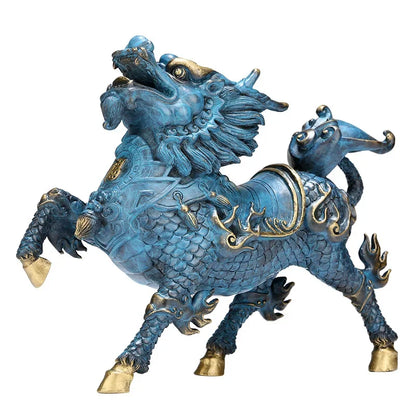 Pure Copper Wind and Fire Kirin Statue Brass Painted Handmade Modern Home Decoration Mascot Sculpture Accessories