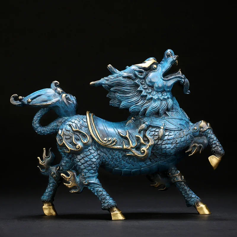 Pure Copper Wind and Fire Kirin Statue Brass Painted Handmade Modern Home Decoration Mascot Sculpture Accessories