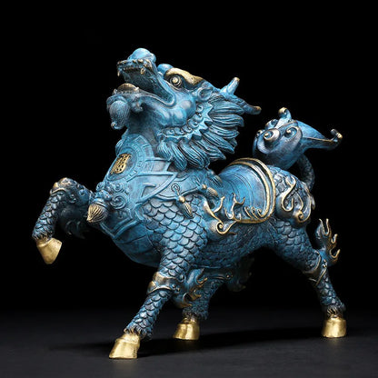 Pure Copper Wind and Fire Kirin Statue Modern Mascot Sculpture Brass Painted Handmade  Accessories Home Decoration