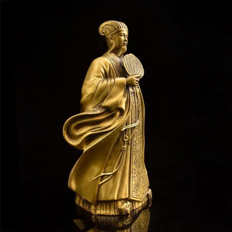 Pure Copper Zhu Geliang Ornaments Kong Ming Statue Home Furnishings Living Room Office Wine Cooler Decorations