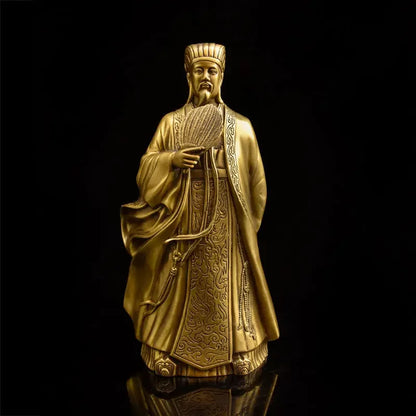Pure Copper Zhu Geliang People Ornaments Kong Ming Statue Home Furnishings Living Room Office Wine Cooler Decorations