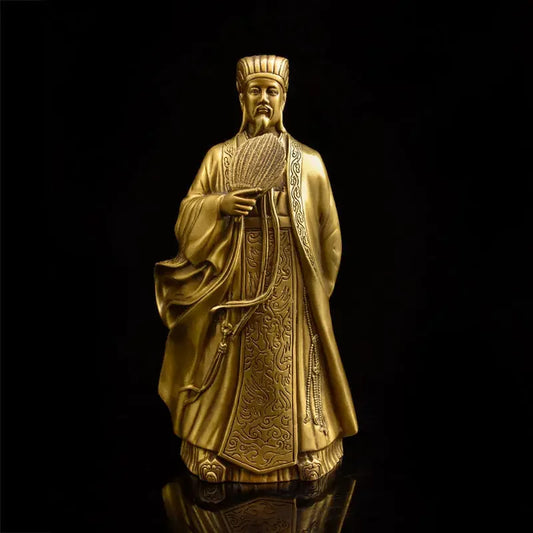 Pure Copper Zhu Geliang People Ornaments Kong Ming Statue Home Furnishings Living Room Office Wine Cooler Decorations